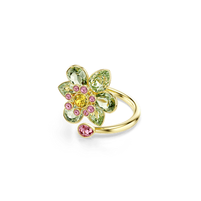 Swarovski Idyllia Open Ring Mixed Cuts Flower Green Gold-Tone Plated