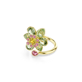 Swarovski Idyllia Open Ring Mixed Cuts Flower Green Gold-Tone Plated