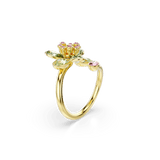 Swarovski Idyllia Open Ring Mixed Cuts Flower Green Gold-Tone Plated