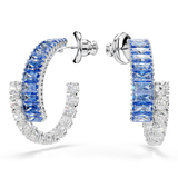 Swarovski Matrix Hoop Earrings Mixed Cuts Blue Rhodium Plated