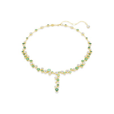 Swarovski Constella Y Necklace Mixed Cuts Green Gold-Tone Plated