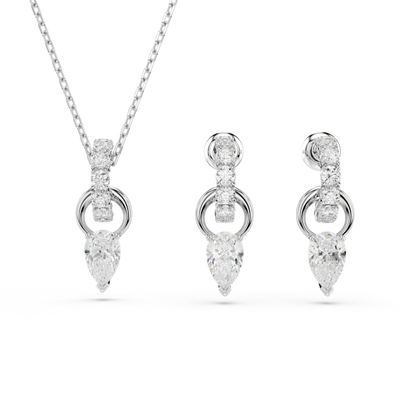 Swarovski Mesmera set, Pear cut, Round cut, White, Rhodium plated