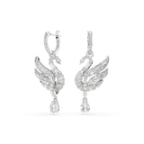 Swarovski Swan earrings, Swan, White, Rhodium plated