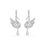 Swarovski Swan earrings, Swan, White, Rhodium plated