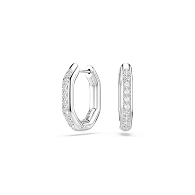 Swarovski Dextera Hoop Earrings Octagon Shape Round Cut Small White Rhodium Plated