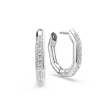 Swarovski Dextera Hoop Earrings Octagon Shape Round Cut Small White Rhodium Plated