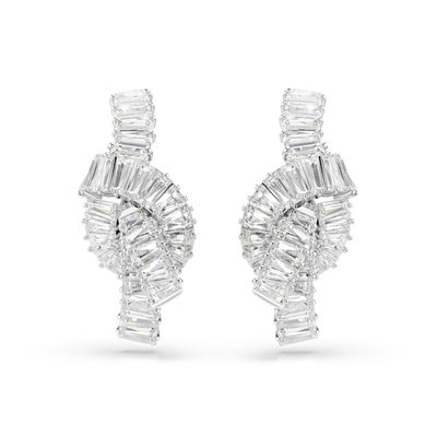 Swarovski Matrix Earrings Baguette Cut Knot White Rhodium Plated