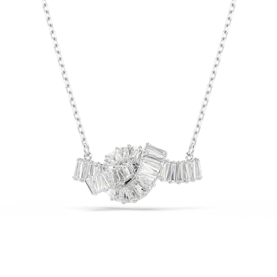 Swarovski Matrix Necklace Pendant Baguette Cut Knot White Rhodium Plated