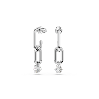 Swarovski Constella drop earrings, Round cut, White, Rhodium plated