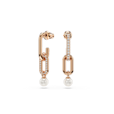 Swarovski Constella drop earrings, Crystal pearl, Round cut, White, Rose gold-tone plated