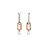 Swarovski Constella drop earrings, Crystal pearl, Round cut, White, Rose gold-tone plated