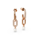 Swarovski Constella drop earrings, Crystal pearl, Round cut, White, Rose gold-tone plated