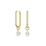Swarovski Constella drop earrings, Round cut, White, Gold-tone plated