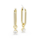 Swarovski Constella drop earrings, Round cut, White, Gold-tone plated