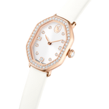 Swarovski Dextera Octagon Watch Swiss Made Leather Strap White Rose Gold-Tone Finish