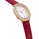 Swarovski Dextera Octagon Watch Swiss Made Leather Strap Red Rose Gold-Tone Finish