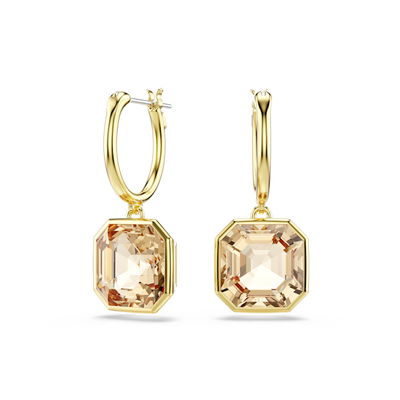 Swarovski Millenia Drop Earrings Square Cut Caramel Gold-Tone Plated