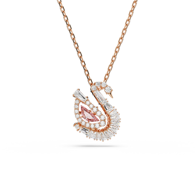 Swarovski Swan Necklace Pendant Mixed Cuts Swan Pink