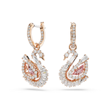 Swarovski Swan drop earrings, Pavé, Swan, Pink