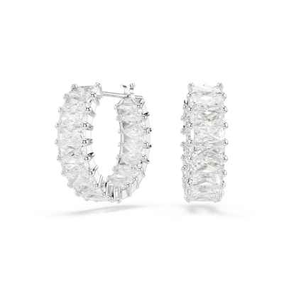 Swarovski Matrix Hoop Earrings Baguette Cut White Rhodium Plated
