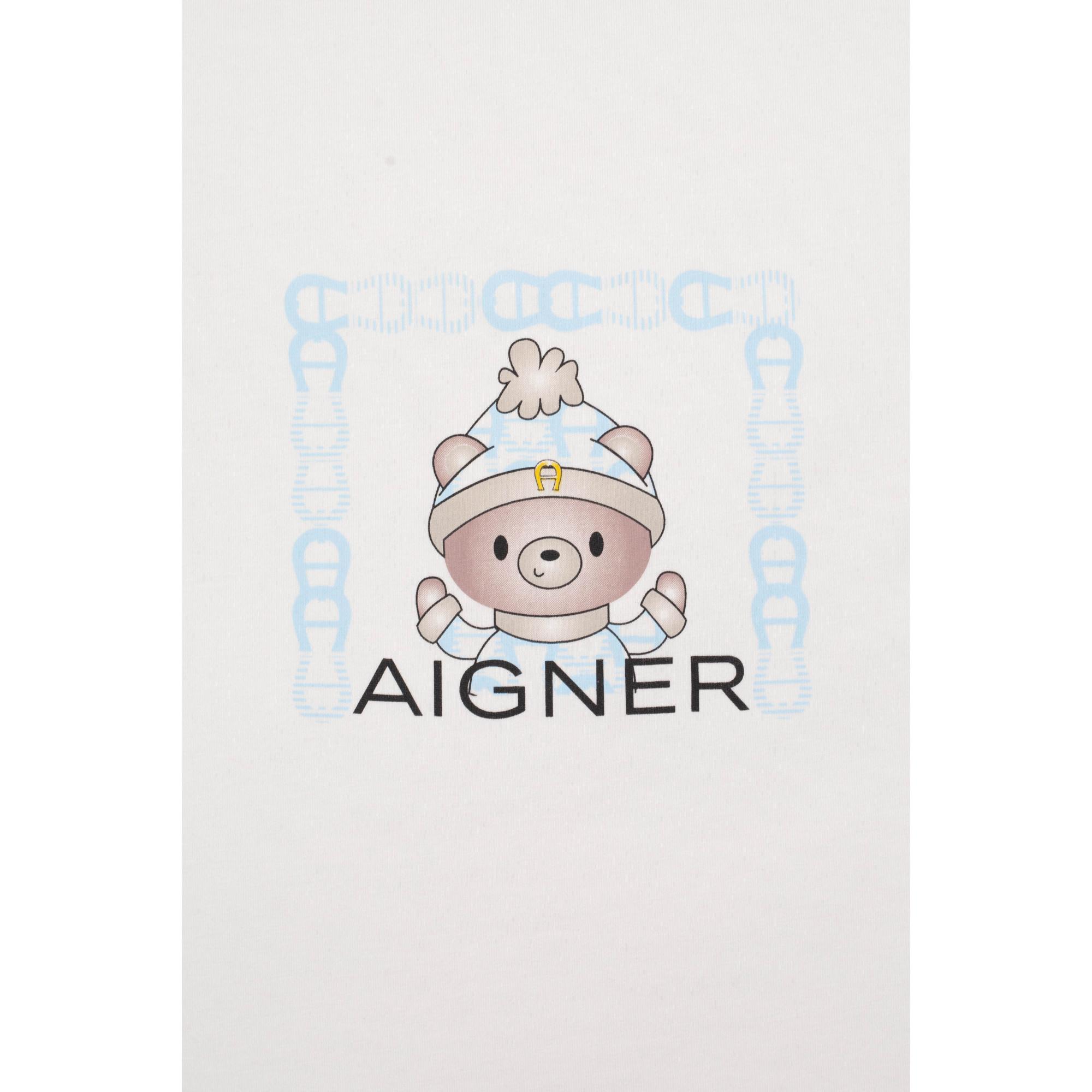 عش الأطفال من أيجنر للأولاد حديثي الولادة باللونين الأبيض والأزرق مع رسمة دبدوب