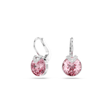 Swarovski Bella V Drop Earrings Round Cut Pink Rhodium Plated
