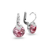 Swarovski Bella V Drop Earrings Round Cut Pink Rhodium Plated