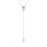 Swarovski Stilla Attract Y necklace, Round cut, Blue, Rhodium plated