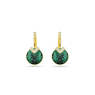 Swarovski Bella V Drop Earrings Round Cut Green Gold-Tone Plated