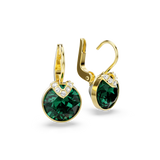 Swarovski Bella V Drop Earrings Round Cut Green Gold-Tone Plated
