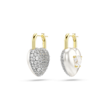 Swarovski Idyllia drop earrings, Mixed cuts, Heart, White, Gold-tone plated