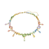 Swarovski Gema Necklace Mixed Cuts Dangling Crystals Multicolored Gold-Tone Plated
