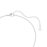 Rhodium-plated necklace clasp, extender chain with oval links, and an octagonal tag with an 'S' logo.