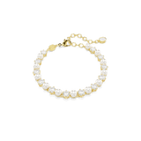 Swarovski Matrix Tennis Bracelet Crystal Pearl Round Cut White Gold-Tone Plated
