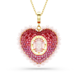 Swarovski Idyllia pendant, Mixed cuts, Heart, Pink, Gold-tone plated