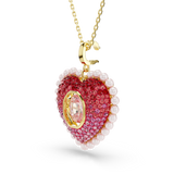 Swarovski Idyllia pendant, Mixed cuts, Heart, Pink, Gold-tone plated