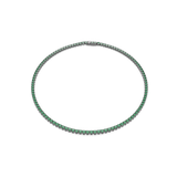 Swarovski Matrix tennis necklace with a continuous line of small, round, faceted green crystals in a silver-toned setting.