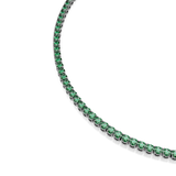 Silver-toned tennis necklace with a continuous line of round, faceted green stones.
