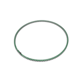 Tennis necklace featuring a continuous line of round green stones in a dark-toned setting, with a dark clasp.