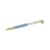 Blue and gold-toned Swarovski ballpoint pen with a crystal-filled upper barrel and a blue and yellow Minion charm on the clip