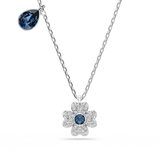 Swarovski Symbolica necklace, Clover, Blue, Rhodium plated