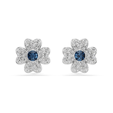 Swarovski Symbolica stud earrings, Clover, Blue, Rhodium plated