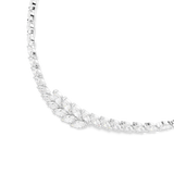 Silver-toned necklace with clear marquise-cut stones. A central cluster of layered marquise stones forms a leaf-like design.