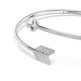 Silver-toned open choker with a heart crystal and a crystal-studded arrow fletching. The band is partially crystal-studded.