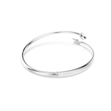 Silver-toned open choker, one end a rounded leaf, the other a pointed leaf. A segment is set with clear crystals.