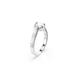 Silver-toned ring with a clear star-shaped crystal and a row of clear rectangular crystals on one shoulder.