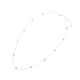 A delicate silver-toned chain necklace featuring 13 small, round, clear faceted stones evenly spaced. Includes a lobster clas