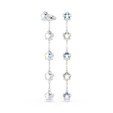 Pair of silver-toned dangle earrings with five iridescent crystal stars on each, connected by delicate chains.