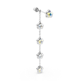 Single silver-toned dangle earring with a faceted iridescent star stud and four matching star crystals on a chain.