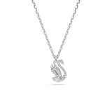 White crystal-embellished swan pendant necklace on a silver-toned chain